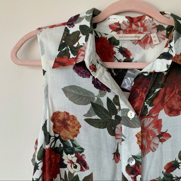 Soft Surroundings NWT Floral Sleeveless Button Down Shirt Size Petite Small - Picture 2 of 8